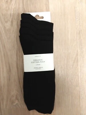 John Lewis Organic Cotton Rich 5 Pairs Black Socks Pack Size 8-12 BNWT Ships W/W - Image 1 of 2