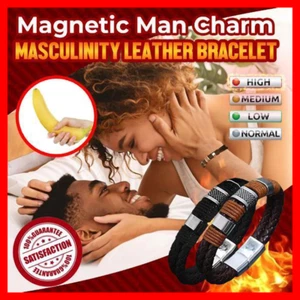 Creative Stainless Steel Bracelet Magnetic Man Charm Masculinity Leather Bangle - Picture 1 of 30