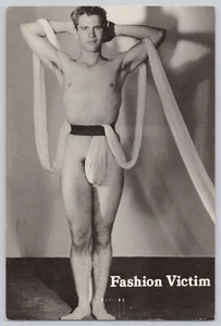 Gay Humor Postcard – Nude Man in Scarf “Fashion Victim” Vintage Style - Picture 1 of 1