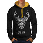 Wellcoda Deer Head Graphic Mens Contrast Hoodie, Linework Casual Jumper