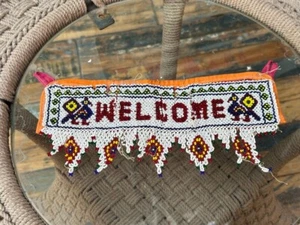 Antique India Handmade Multi colors Beads Peacock Figure Welcome Wall Hanging - Picture 1 of 7