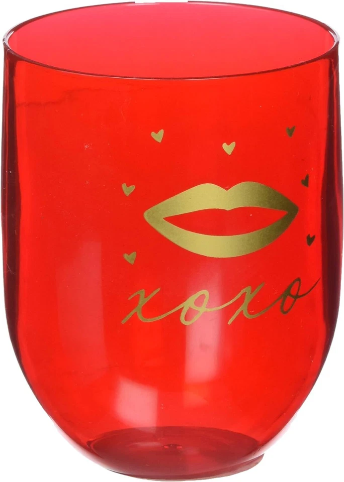 XOXO Valentine's Day Holiday Theme Party Favor 15 oz Plastic Stemless Wine Glass - Image 1 of 1
