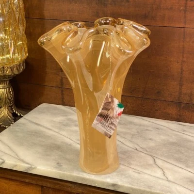 Jarrón Tammaro Home Art vidrio con volantes estilo Murano dorado melocotón y crema ~ Italia Foto 1 de 4