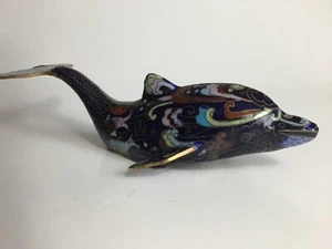 Vintage bemalter Delfin Emaille Goldrand Fische Wellen - Bild 1 von 5