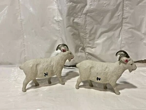 2 Vtg White & Pink Billy Goat Celluloid Toy Xmas Putz Decoration Train Display - Picture 1 of 6