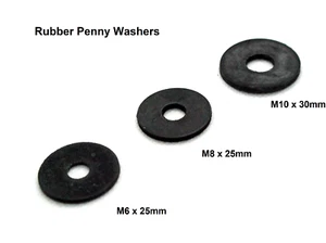 Rubber Penny Washers M6 x 25 M8 x 25 M10 x 30  Black Penny Washers - Picture 1 of 13