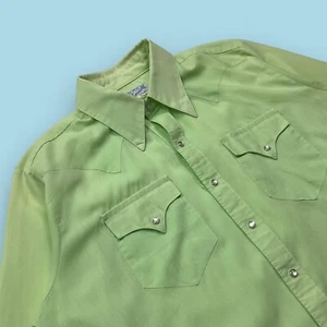 Vintage Tru-West Rockmount Ranch Wear Shirt 16.5-35 Green Pearl Snap Lightweight - Picture 1 of 9