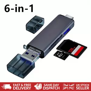 6-in-1 High Speed SD Card Reader USB 3.0 Micro SD TF Type-C U Disk PC Laptop - Picture 1 of 10
