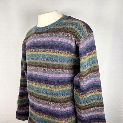Vintage LL Bean Striped Shetland Wool Sweater Men's Medium Fisherman Crew Neck  - Image 1 of 4