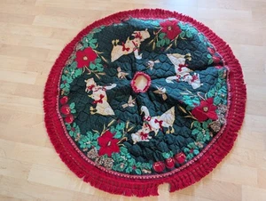 Hallmark TREE SKIRT "A Christmas Gathering" Quilted 34" Dia Center Hole Cut - Picture 1 of 10