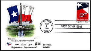 2204-D3 Repubblica del Texas FDC. 22c 1986, ERGA primo cachet, bandiera del Texas - Foto 1 di 4