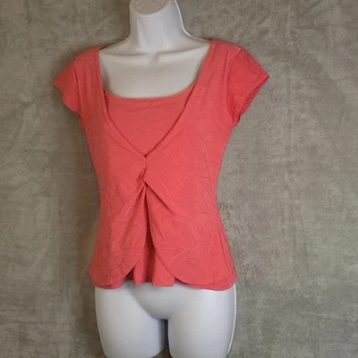 Blusa Top Coral Envolvente Y2K Talla Pequeña Manga Gorra Girada Frontal Elástica Informal Foto 1 de 4