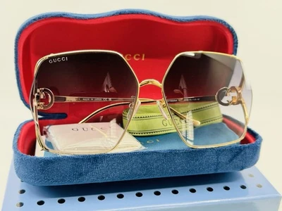 Gucci Square GG1322SA 01 Gold Metal Frame with Grey Gradient Lens Sunglasses - Image 1 of 4