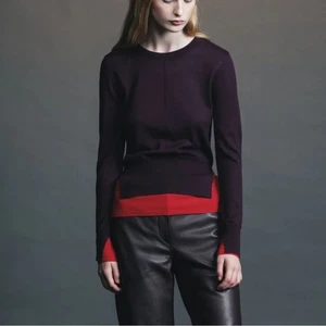 NWT SAINTART Myra Wool Long Sleeve Crew Neck Sweater in Burgundy/Tomato, Size S - Picture 1 of 10