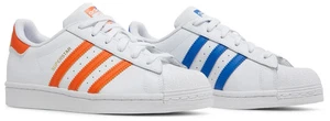 ADIDAS SUPERSTAR LOW UNISEX MEN SIZE 4 = WOMEN SIZE 5.5 SHOES WHITE/ORANGE NEW - Picture 1 of 7