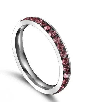 Anillo de moda apilable de cristal color eternidad de acero inoxidable 3 mm regalo de Navidad Foto 1 de 4