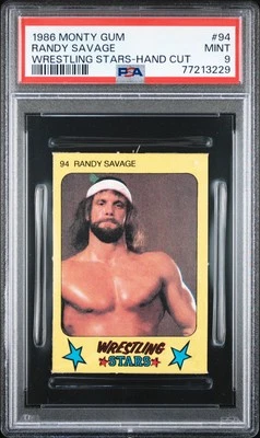 1986 MONTY GUM WRESTLING STARS-HAND CUT #94 RANDY SAVAGE PSA 9 - Image 1 of 2