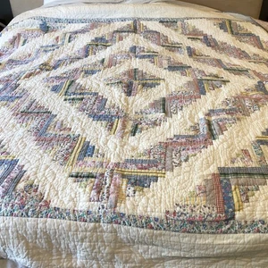 Impressions Vintage Patchwork Hand Quilt Log Cabin Style Cottage Core 81x89” - Picture 1 of 12