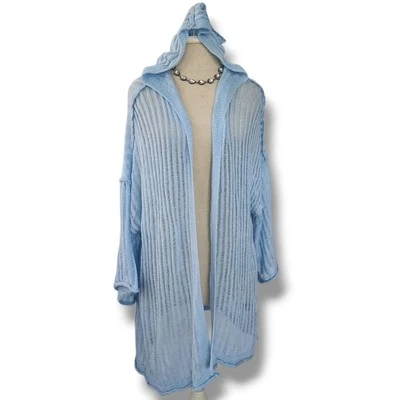 POL oversized Crochet Open Cardigan Duster Hooded Baby Blue Boho Size S - Image 1 of 4