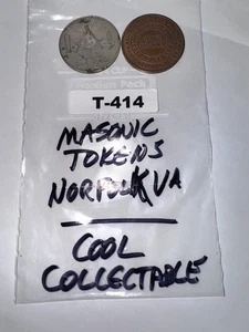 EXONUMIA BLOWOUT:  Two Vintage Masonic Tokens from Norfolk, Virginia T-414 - Picture 1 of 15