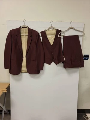 Sergio Valente Para Hombres 3 Piezas Traje Blazer Chaleco Pantalones Borgoña Talla Sin Especificar Foto 1 de 4