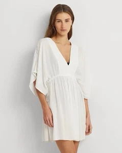 Lauren Ralph Lauren White Crinkle Rayon Cover Up Tunic Dress Size Large NWT - Picture 1 of 9