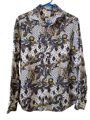 Baird McNutt Linen Murano Shirt Men's S Blue White Floral Paisley Button Up D131 - Image 1 of 4