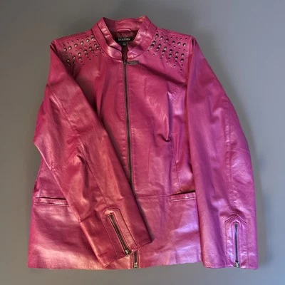 Chaqueta de Cuero Bradley Bayou Mujer Grande Rosa Punk 100% Genuina Cremallera Completa Forrada Foto 1 de 4