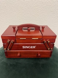 Vintage Wooden Fold Out Singer Sewing Box with Thread & Notions - Picture 1 of 12