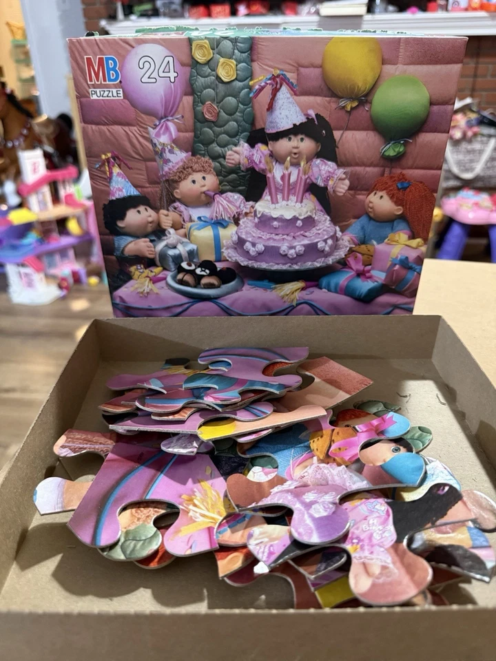 复古 1990 年卷心菜布贴儿童生日派对拼图 MB Milton Bradley 24 件 — 第 1/4 张图片