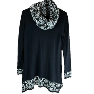 Style&Co Sweater Women’s Size S Black White Tunic Button On Funnel Neck Scarf - Picture 1 of 6