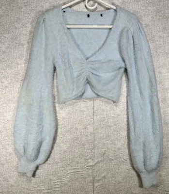 Hollister Sweater Women’s Light Blue Long Sleeve Pullover Size Small Crop- Stain - Image 1 of 4