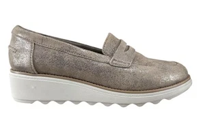 Mocasines de cuña Clarks Sharon Gracie de peltre dorado metálico talla 6,5 para mujer - Imagen 1 de 7