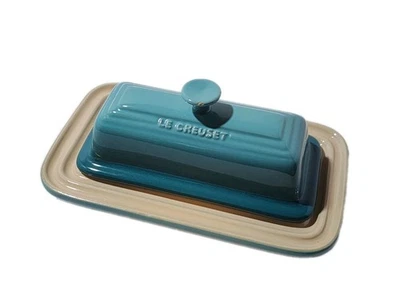 Le Creuset Covered Butter Dish Stoneware Caribbean Blue Turquoise Lid w/ Knob  - Image 1 of 4