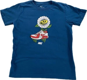 Nike Tee T-Shirt Top Boy's Medium Crew Neck Blue Flower Sneaker - Picture 1 of 5