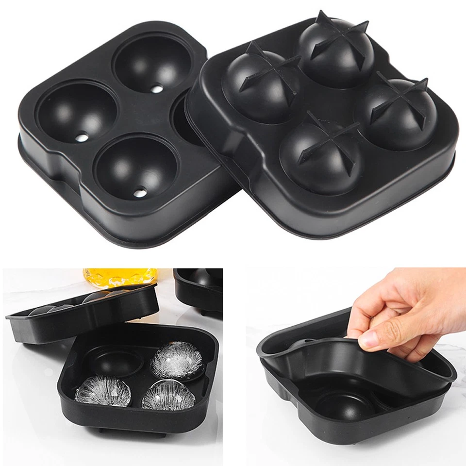 4-Cell Sphere Ice Tray Round Ball Cube Silicone Mould Whisky Cocktail Freezer - Image 1 of 4