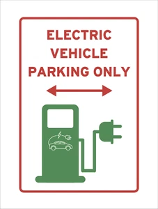 Cartello solo parcheggio ricarica EV rosso caricatore veicolo elettrico avviso auto riservato - Foto 1 di 2