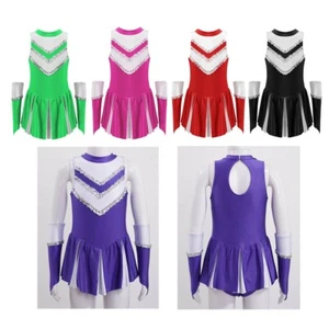 Kids Girls Sequins Pleated Dance Dress Bodysuit Dancewear Leotard Outfit Costume - Photo 1/45