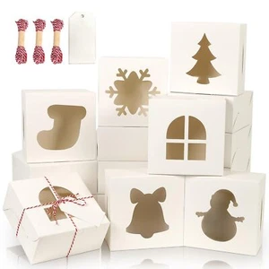 24 PCS White Bakery Boxes with Window 6x6x3 Inch Christmas Cookie Boxes for G... - Picture 1 of 6