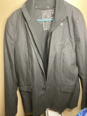 Guess  Denim 3 Button Blazer Sport Coat Size Large Iron Black 80% Cotton - Image 1 of 4