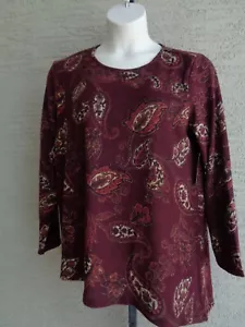 New Directions L Asymmetrical L/S Soft Hacci Sweater Top Plum Paisley Print - Picture 1 of 5