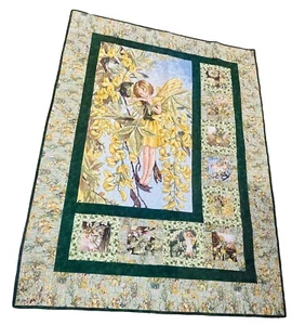Vtg Handmade Fairy Garden Quilt Cottage Core Flowers 43x57” - Picture 1 of 3