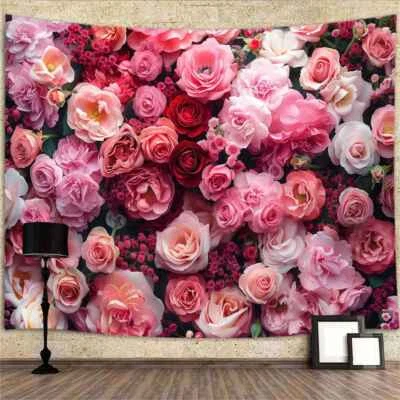 Arte de parede flores rosa extra grande tapeçaria fundo suspenso na parede - Imagem 1 de 4