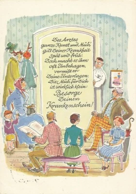 alte AK Arzt bittet humorvoll um Krankenschein 1965 gel. Ansichtskarte D2661a - Bild 1 von 2