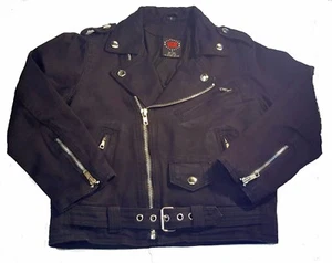 Kids Classic Motorcycle Jacket - Black Denim - 8 - Boys Biker Coat - Childs - Picture 1 of 1
