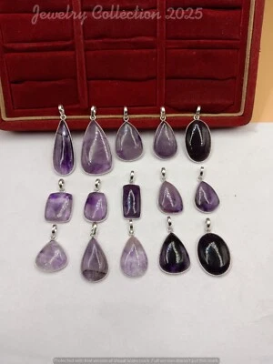 Lote al por mayor de joyas de piedras preciosas de amatista natural 5 piezas colgantes enchapados en plata 925 Foto 1 de 4