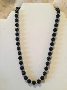 VTG BLACK ONYX NECKLACE WITH 14K YELLOW GOLD BEADS & FISH HOOK CLASP-18" LONG - Picture 1 of 7