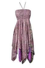 Womens Summer Boho Sundress, Halter Dresses, Pink gray Summer Dress, Printed S/M