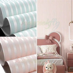 Pink/ Blue Stripe Thick Textured Wallpaper Bedroom Embossed Non-woven Wall Paper - Picture 1 of 153