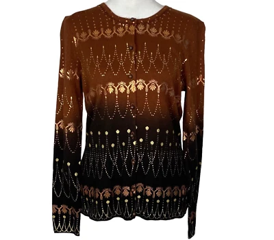 Cárdigan de Colección NUEVO CON ETIQUETAS PECK & PECK Mujeres Seda Cachemira Botón Talla S Marrón 68-5 Foto 1 de 4